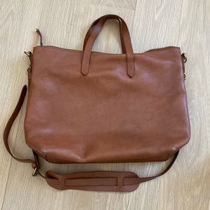 Madewell Transport Tote Crossbody Zip Top Tan Leather